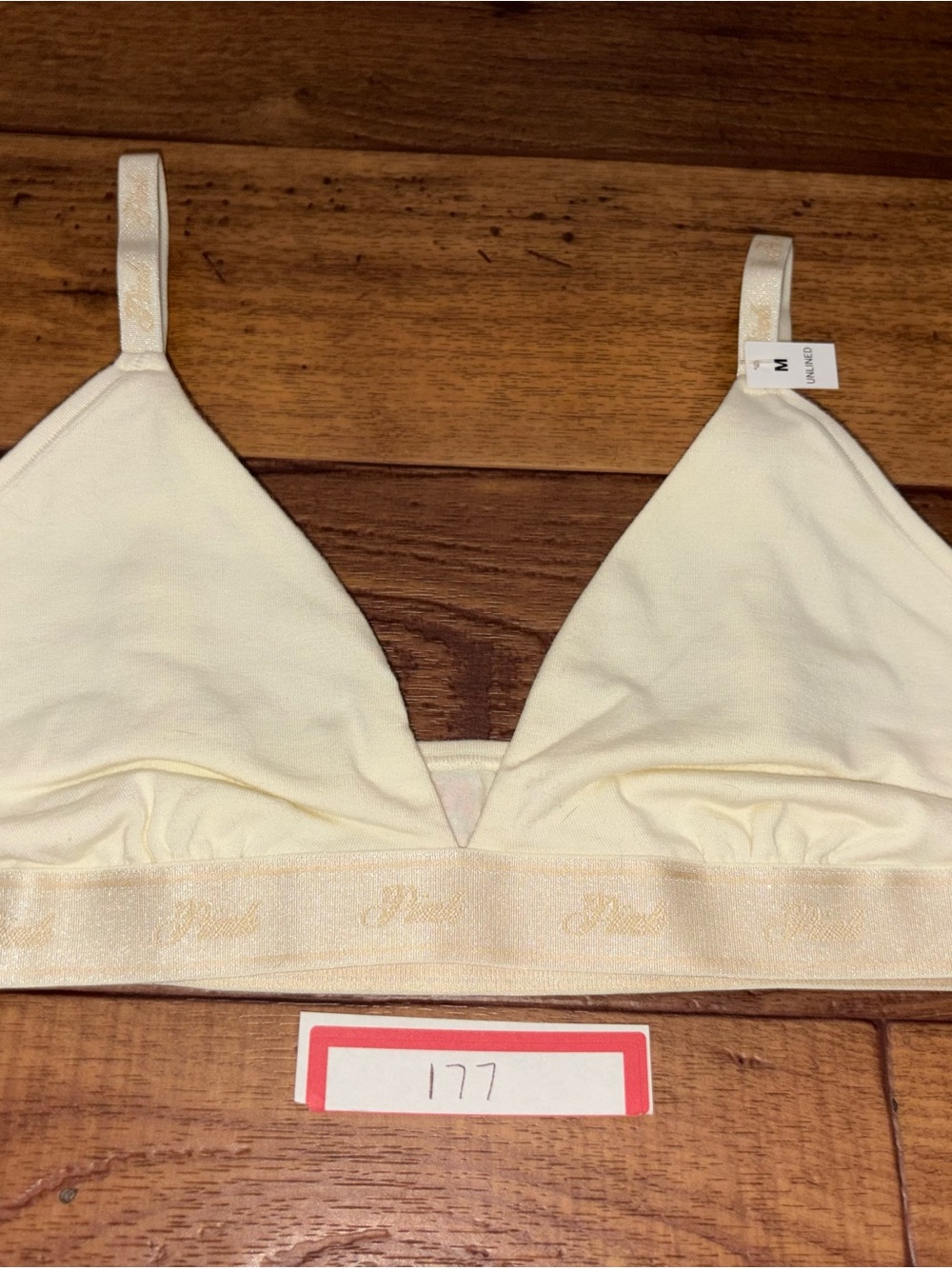 Victoria's Secret PINK Cream Unlined Triangle Bralette Gold Logo Medium M NWT